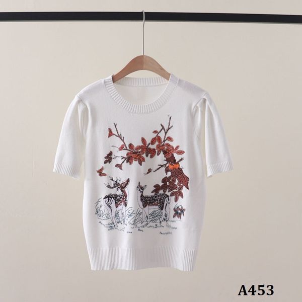  A453-Áo Len Dệt Thêu Hoa Mận Hươu Nai 