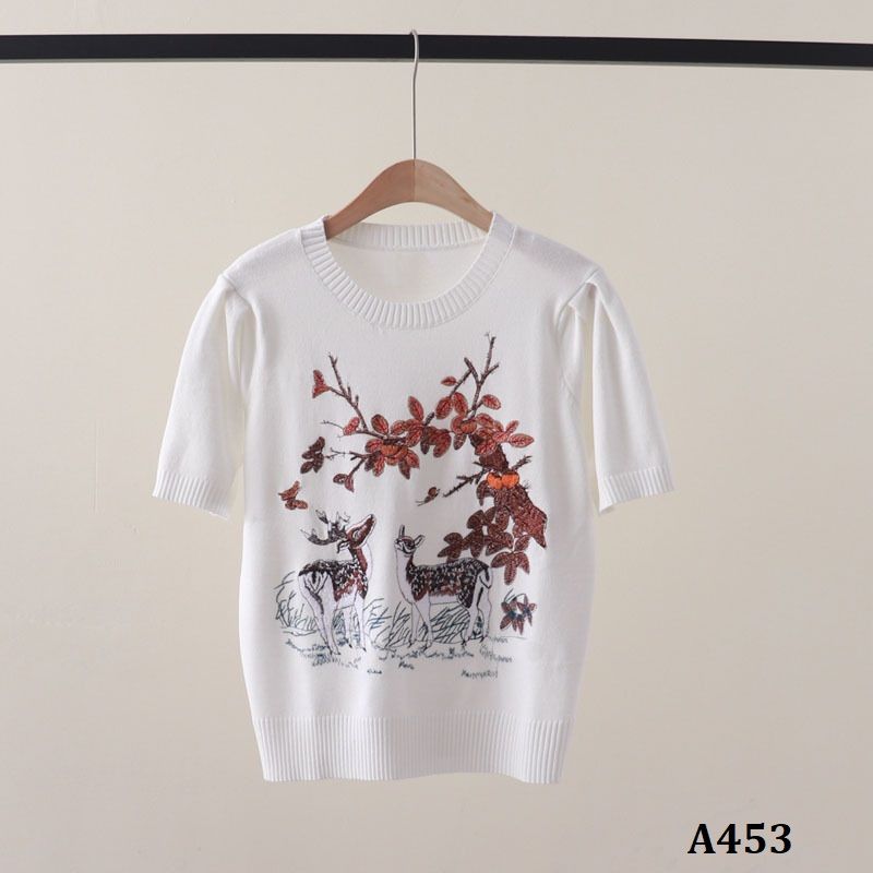  A453-Áo Len Dệt Thêu Hoa Mận Hươu Nai 