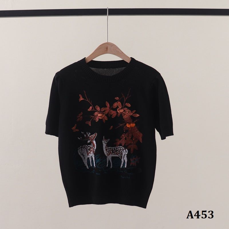  A453-Áo Len Dệt Thêu Hoa Mận Hươu Nai 