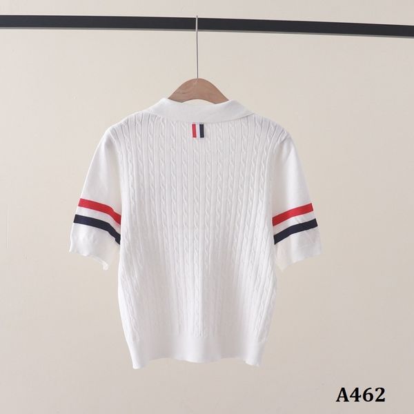  A462-Áo Len Dệt Kim Ngắn Tay Có Sọc Cổ Polo 