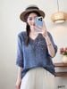 A477-Áo Ramie Cổ V Ren Thêu Nghệ Thuật