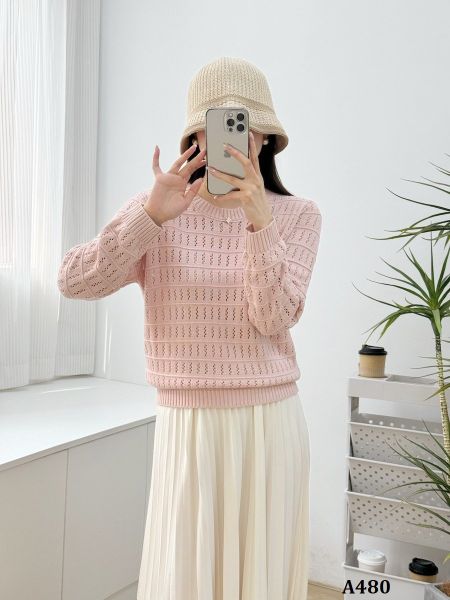  A480-Áo Len Lụa Băng Dệt Thưa Dài Tay 