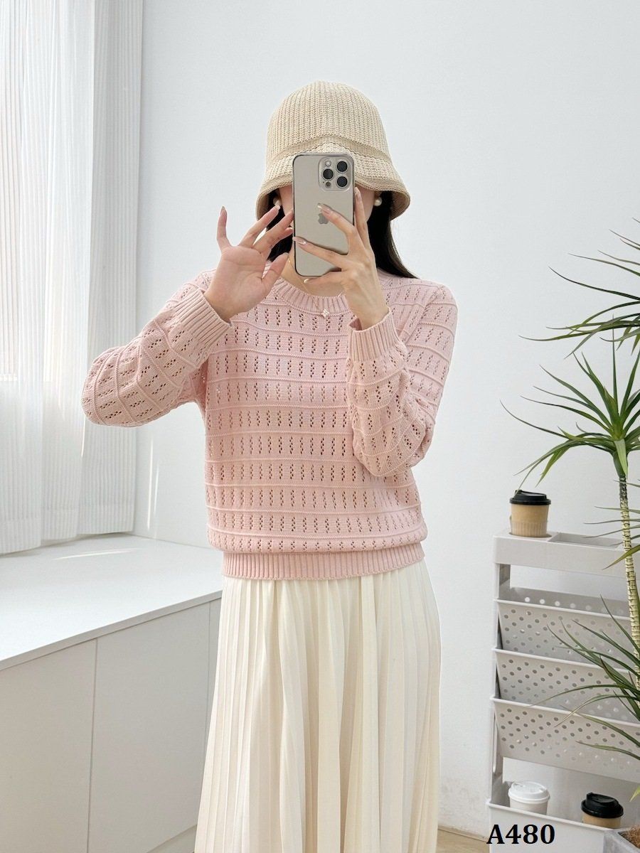  A480-Áo Len Lụa Băng Dệt Thưa Dài Tay 