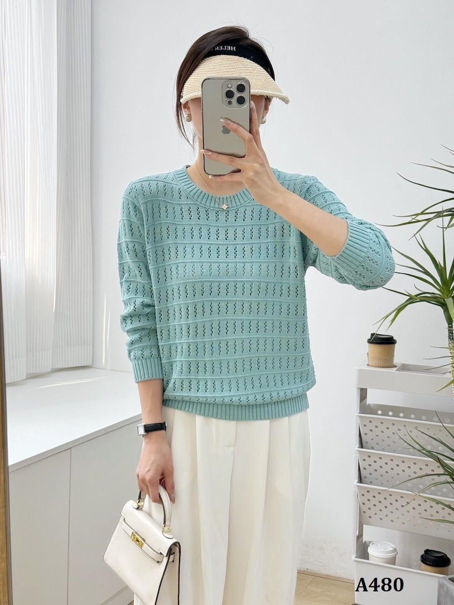  A480-Áo Len Lụa Băng Dệt Thưa Dài Tay 