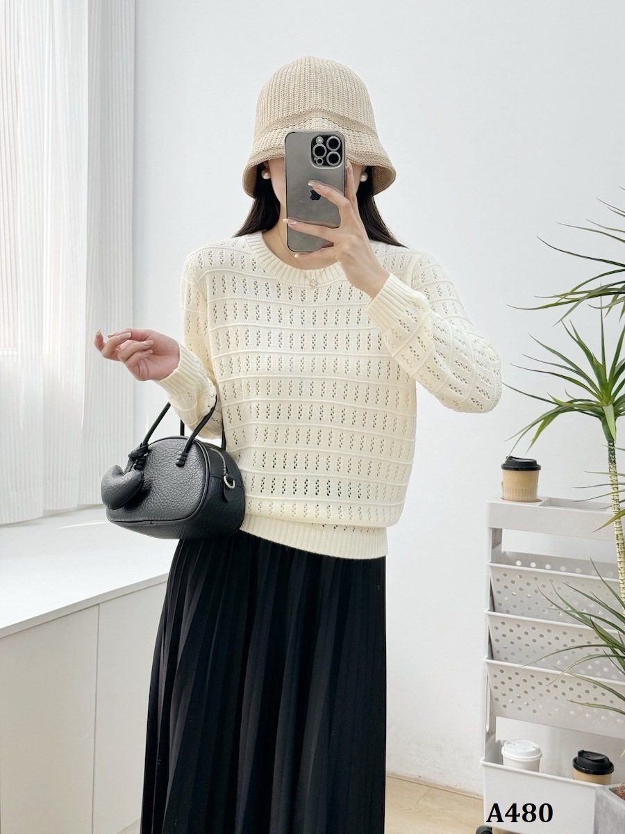  A480-Áo Len Lụa Băng Dệt Thưa Dài Tay 