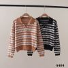 A484-Áo Len Lụa Dài Tay Cổ Polo Houndstooth
