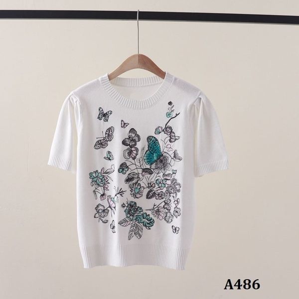  A486-Áo Len Lụa Thêu Bướm Hoa 