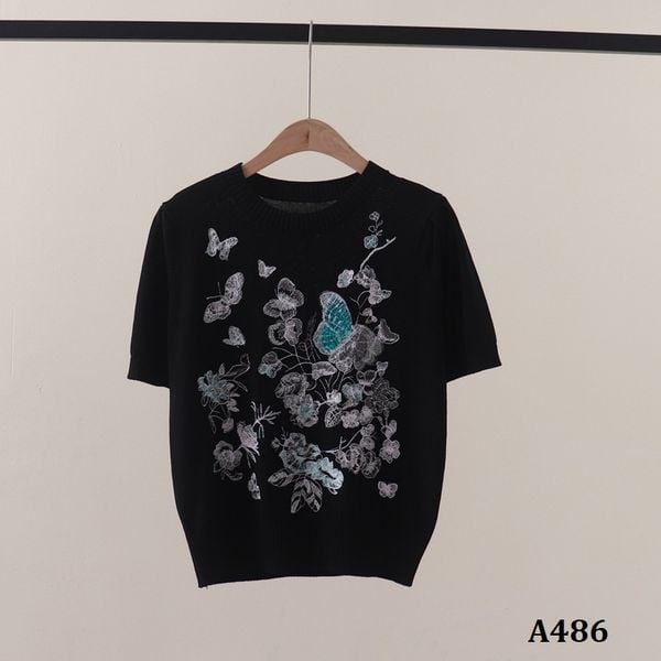  A486-Áo Len Lụa Thêu Bướm Hoa 