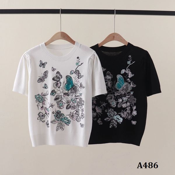  A486-Áo Len Lụa Thêu Bướm Hoa 