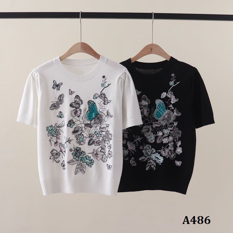  A486-Áo Len Lụa Thêu Bướm Hoa 