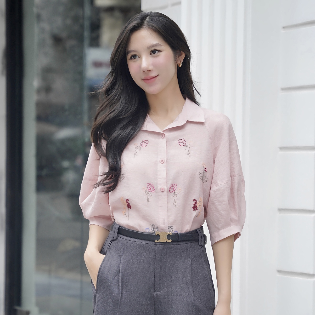  A506- Áo Sơ Mi Tencel Tay Raplan Thêu Hoa 
