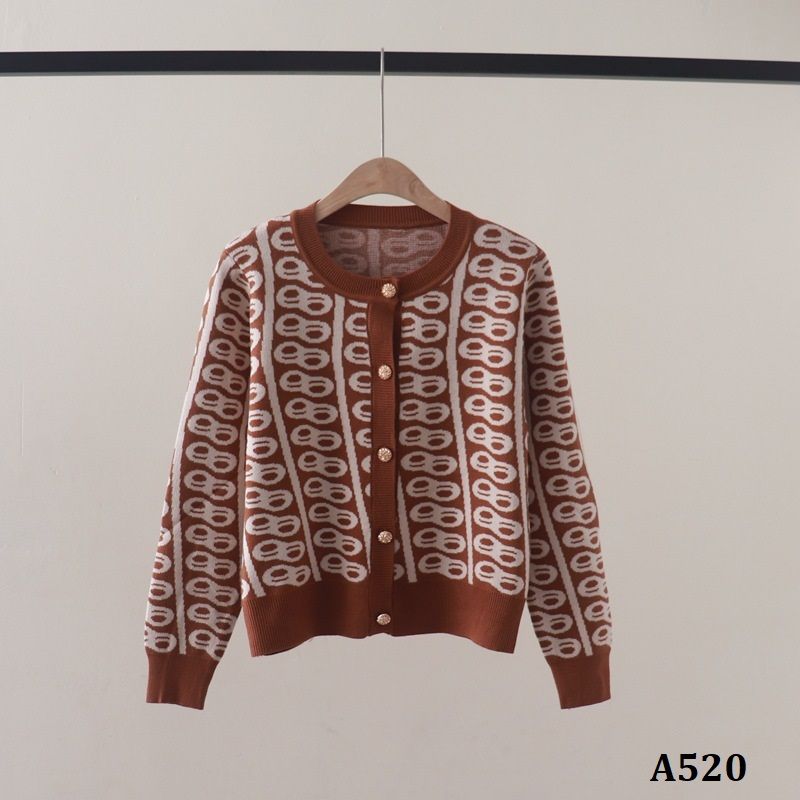  A520-Áo Len Dệt Kim Nữ Dài Tay Retro Nút Kiểu 