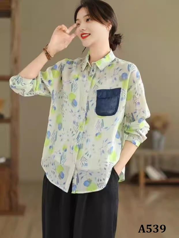  A539-Áo Ramie Phối Túi Nghệ Thuật 