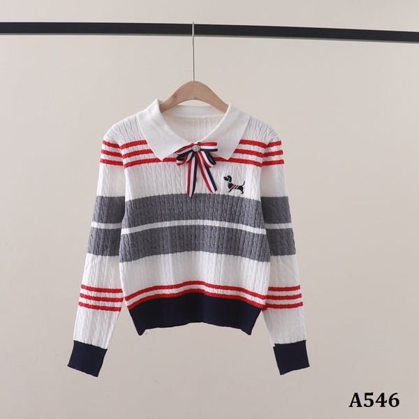  A546-Áo Len Cún Cưng Dài Tay Cổ Nơ 
