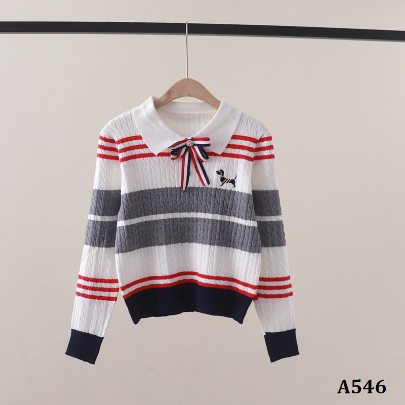  A546-Áo Len Cún Cưng Dài Tay Cổ Nơ 