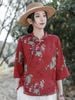A574-Áo Ramie Hoa Lá Nút Xiên Cổ Điển