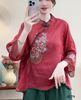 A579-Áo Ramie Thêu Hoa Viền Ren Tay