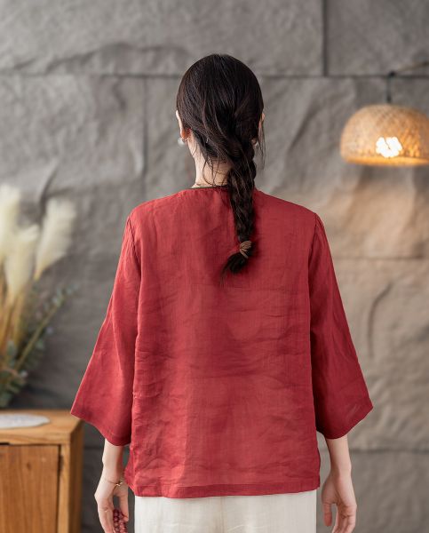  A588-Áo Ramie Thêu Hoa Nghệ Thuật Cổ Điển 