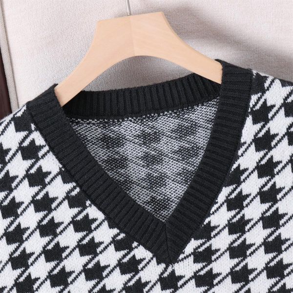  A59-Áo Len Vest Gile Houndstooth 