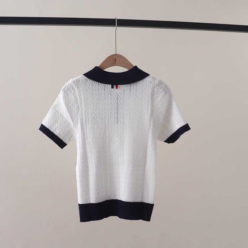 A593-Áo Len Cún Cưng Cổ Polo Phối Màu Sợi Xoắn 