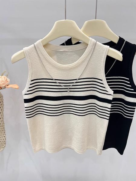  A611-Áo Len Lụa Ba Lỗ Kẻ Sọc Dây Chuyền 