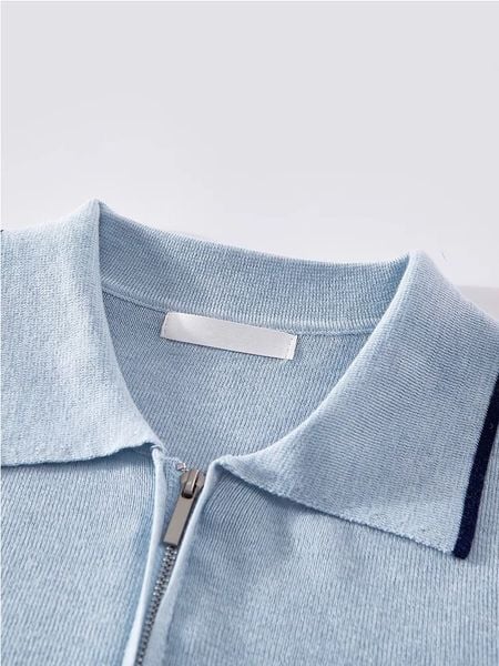  A612-Áo Len Lụa Băng Cổ Polo Viền Chỉ Kẻ Sọc 