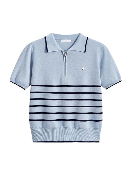  A612-Áo Len Lụa Băng Cổ Polo Viền Chỉ Kẻ Sọc 