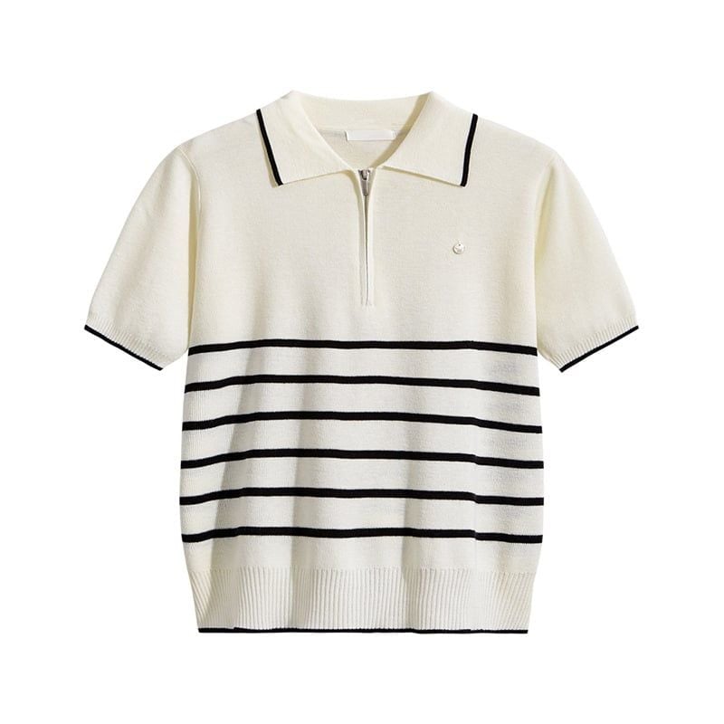  A612-Áo Len Lụa Băng Cổ Polo Viền Chỉ Kẻ Sọc 