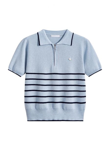  A612-Áo Len Lụa Băng Cổ Polo Viền Chỉ Kẻ Sọc 