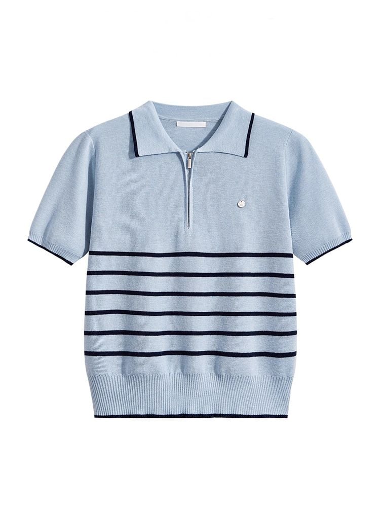  A612-Áo Len Lụa Băng Cổ Polo Viền Chỉ Kẻ Sọc 
