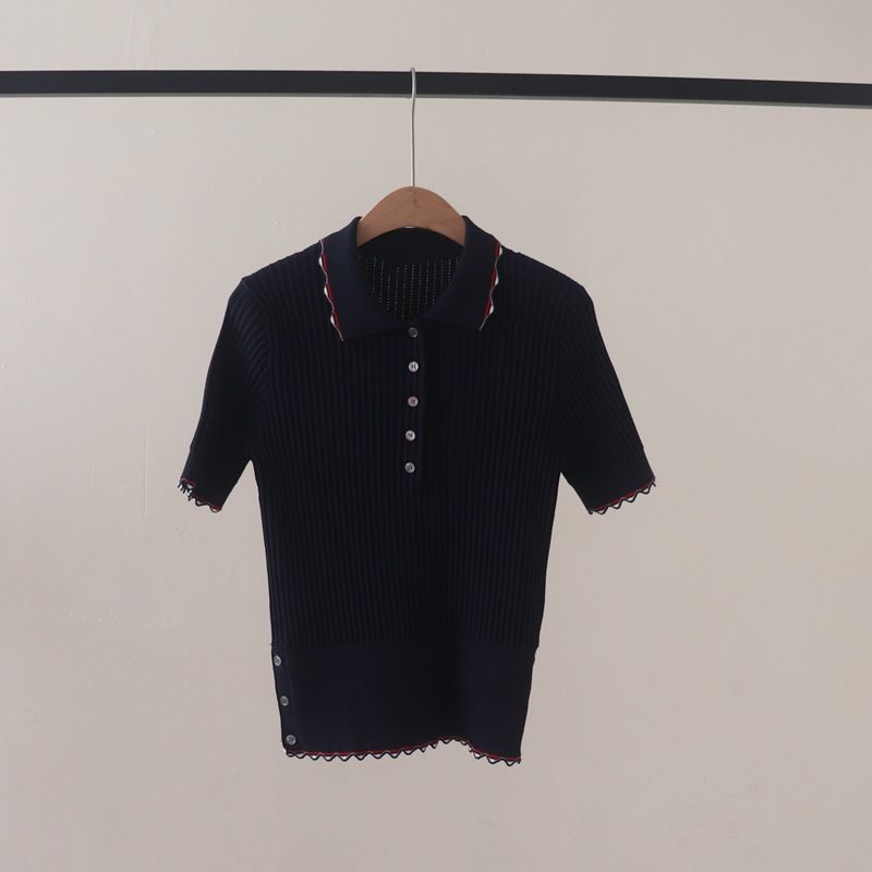  A615-Áo Len Dệt Kim Dệt Sọc Chạy Viền Có Cổ 