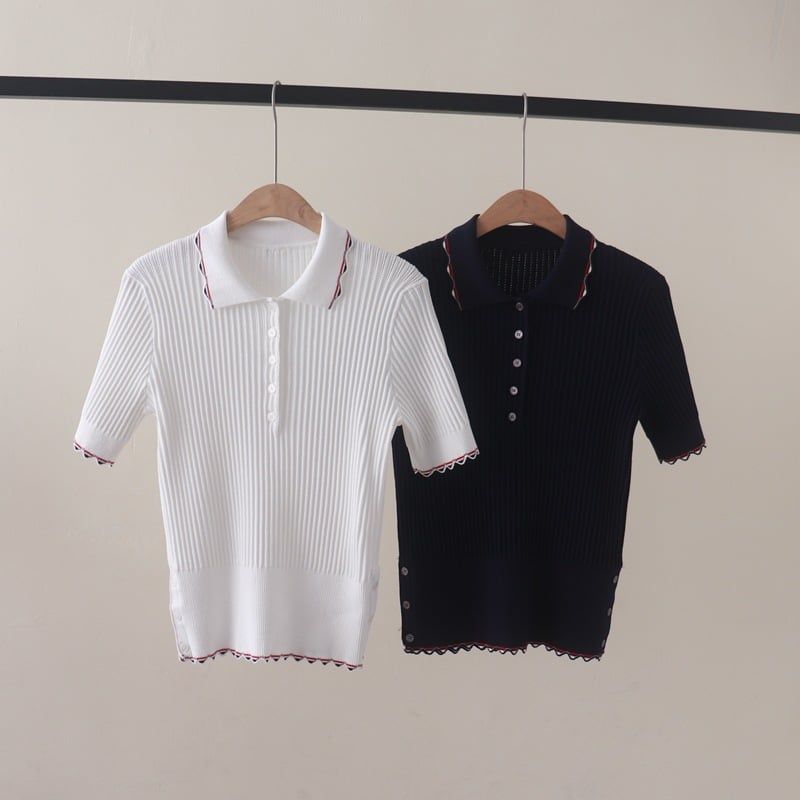  A615-Áo Len Dệt Kim Dệt Sọc Chạy Viền Có Cổ 