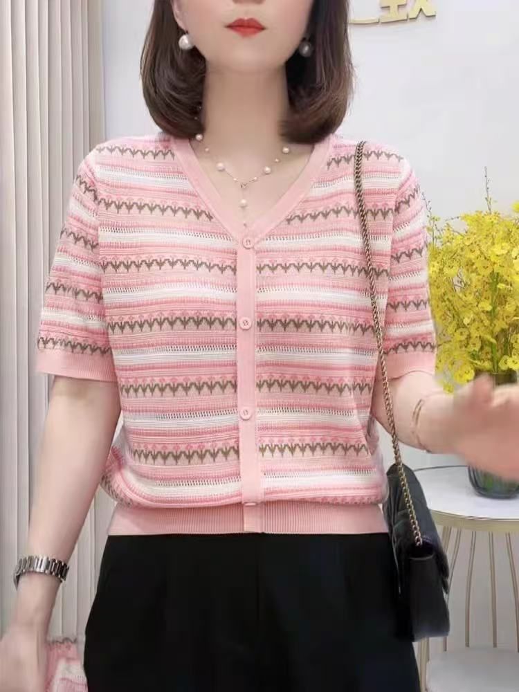  A641-Áo Len Lụa Dệt Kim Cổ V Dệt Hoa 