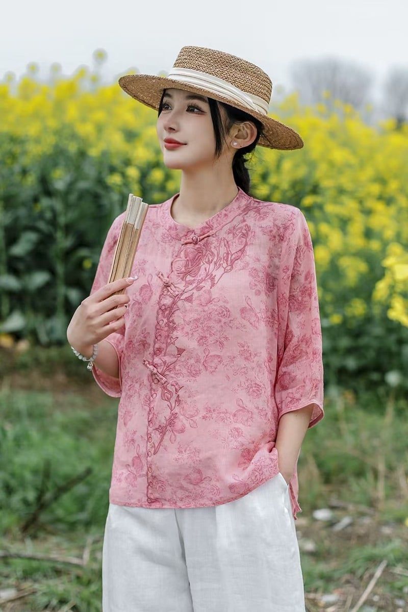  A653-Áo Ramie Thêu Dệt Hoa Nghệ Thuật 