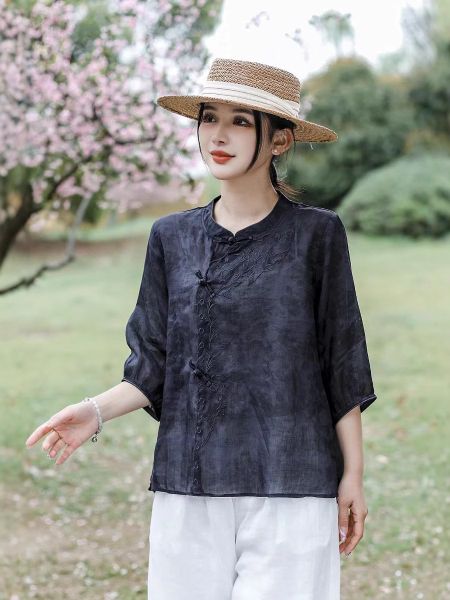  A653-Áo Ramie Thêu Dệt Hoa Nghệ Thuật 