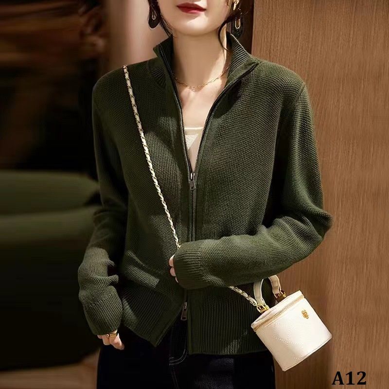  A12-Áo Len Cardigan Cổ Lọ Khóa Kéo 