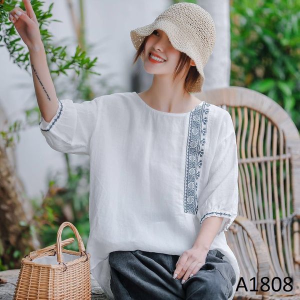  A1808_ Áo Linen Thêu Họa Tiết 