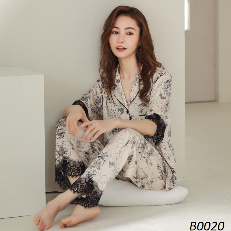  B0020_ Bộ Mặc Nhà Pijama Truyền Thống Phối Ren 