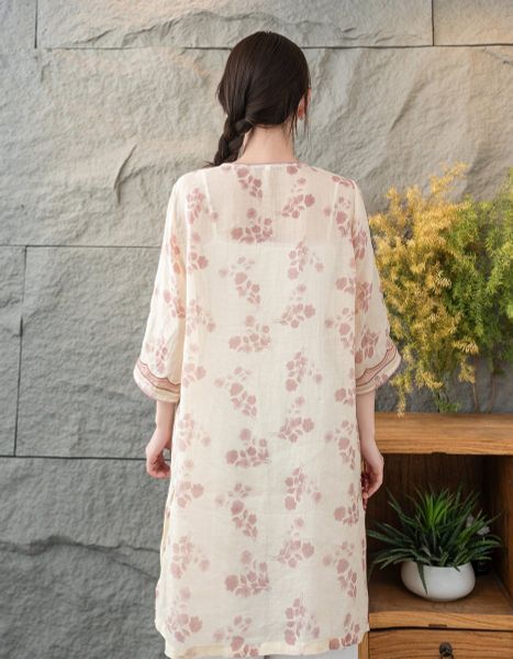  D10-Đầm Váy Ramie Hoa Lá Cổ Điển Thanh Lịch 