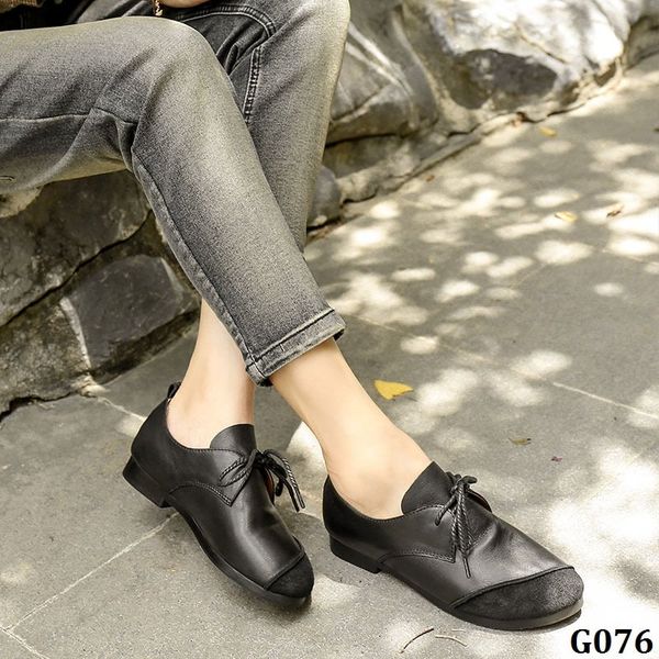  G076-Giày Handmade Da Thật Dây Nơ 