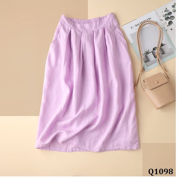  Q1098-Chân Váy Linen Lưng Thun Xếp Ly Rộng Rãi 