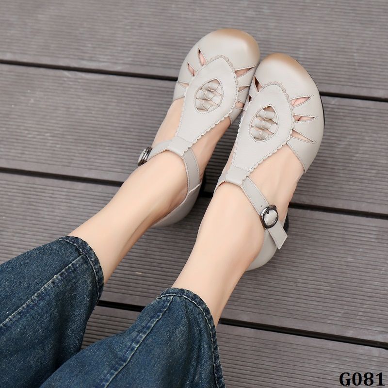  G081-Giày Sandal Da Thật Handmade Mũi Tròn 