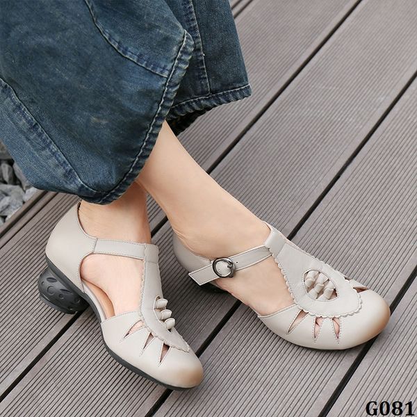  G081-Giày Sandal Da Thật Handmade Mũi Tròn 
