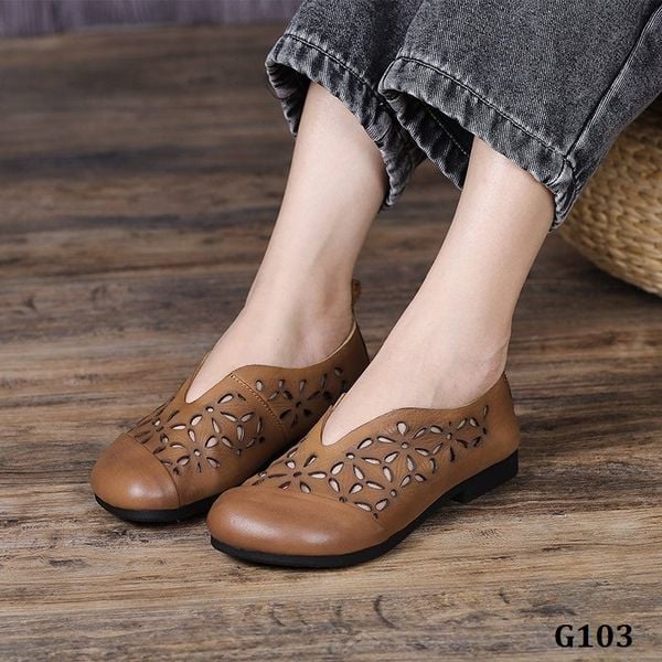  G103-Giày Handmade Retro Hollow Khắc Hoa 