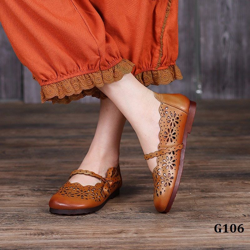  G106-Giày Handmade Retro Hollow Khắc Hoa 