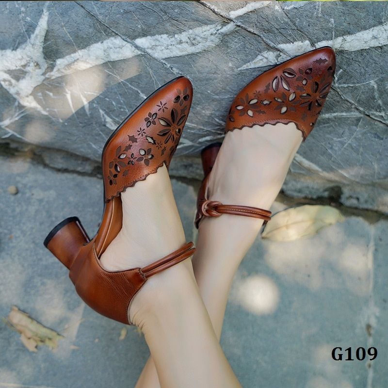  G109-Sandals Velcro Handmade Khắc Hoa 