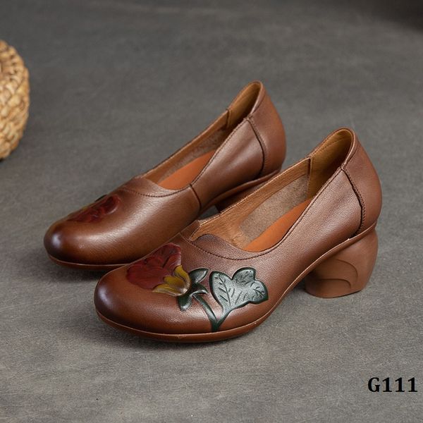  G111-Giày 5cm Da Thật Vẽ Hoa Hand-Painted Embossed 