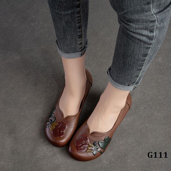  G111-Giày 5cm Da Thật Vẽ Hoa Hand-Painted Embossed 