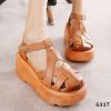  G117-Sandals Da Thật Retro Hollow Mũi Tròn 