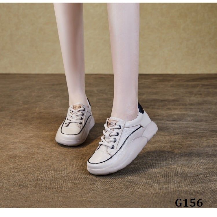  G156-Giày Da Thật Cột Dây Viền Màu 
